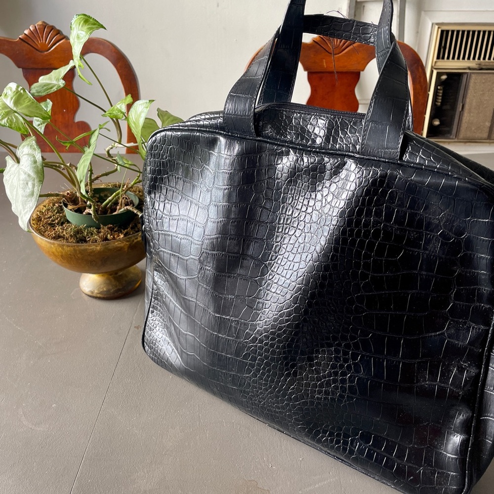 Saks Fifth Avenue Faux Leather Crocodile Tote Bag